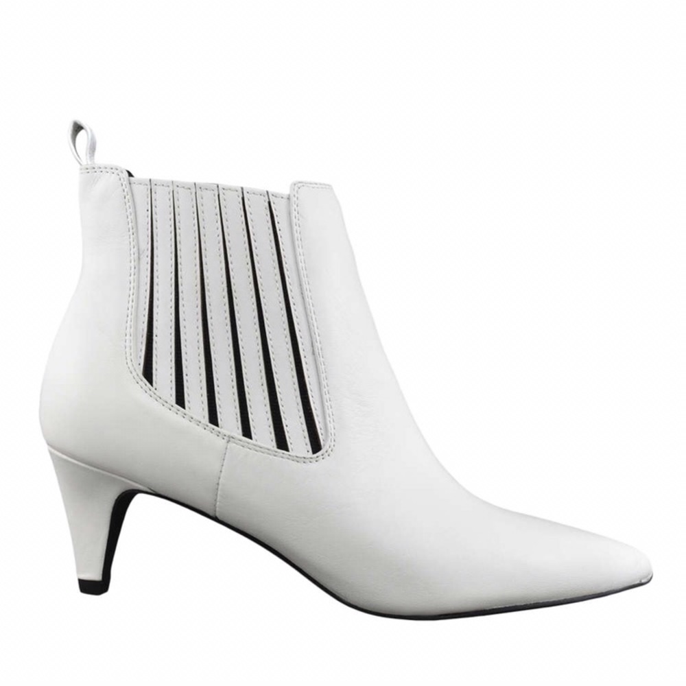 White Leather Pointed Booties